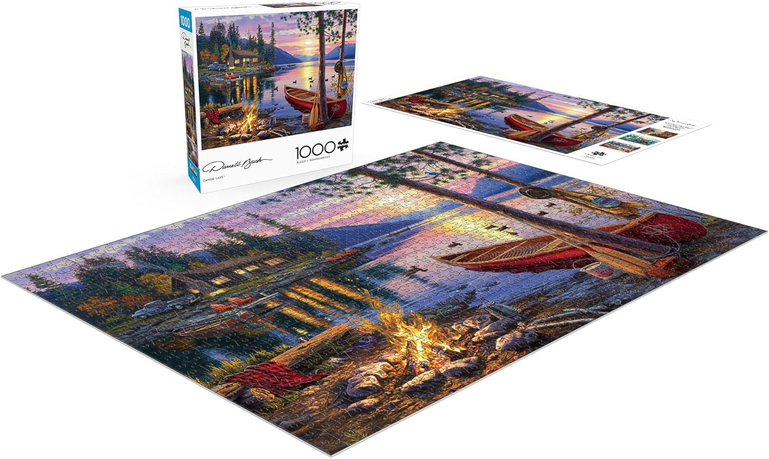 - Canoe Lake 1000 Piece Puzzle for Adults - Jigsaw Puzzles – Darrell Bush Cabin Sunset Artwork with Poster – Challenging Outdoor Nature Scene