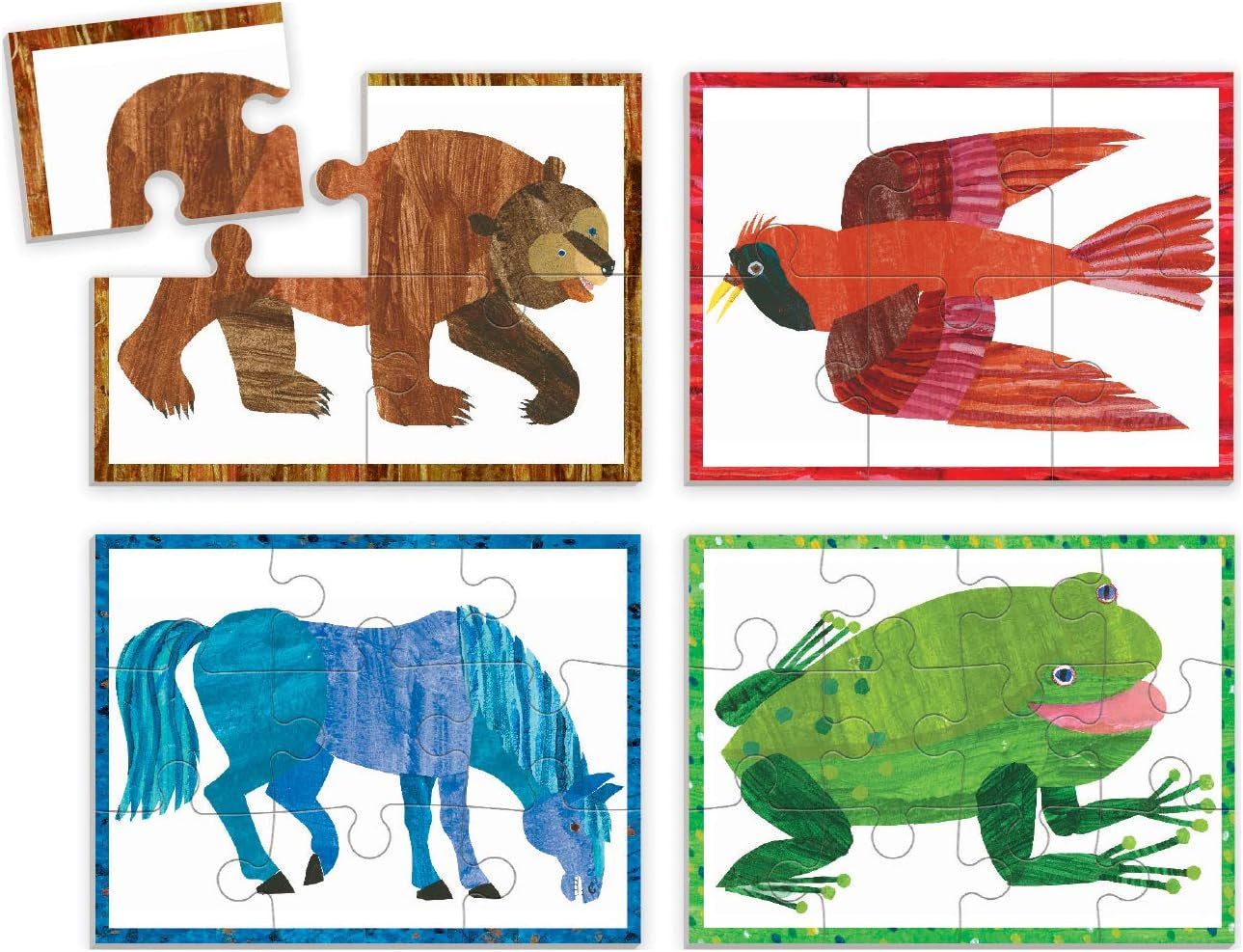 World of Eric Carle Brown Bear 4-In-A-Box Puzzles, Ages 2-5, Each Measures 6”X8 - Chunky Puzzles with 4, 6, 9 and 12 Pieces Featuring Popular Animals - Difficulty Level Grows with Child