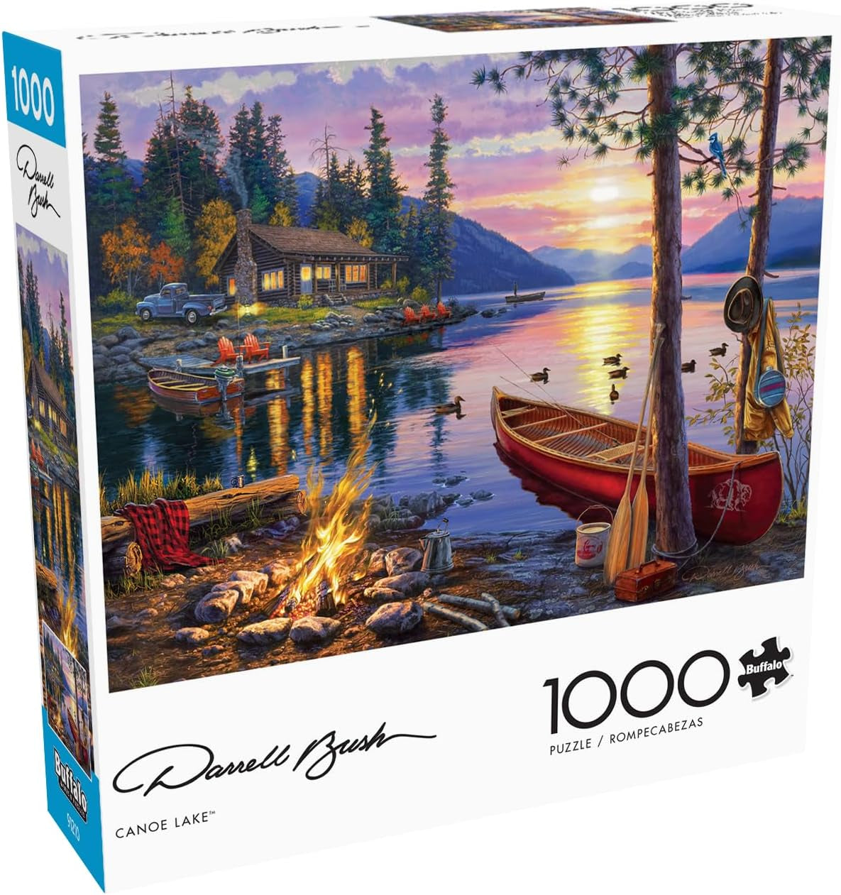 - Canoe Lake 1000 Piece Puzzle for Adults - Jigsaw Puzzles – Darrell Bush Cabin Sunset Artwork with Poster – Challenging Outdoor Nature Scene