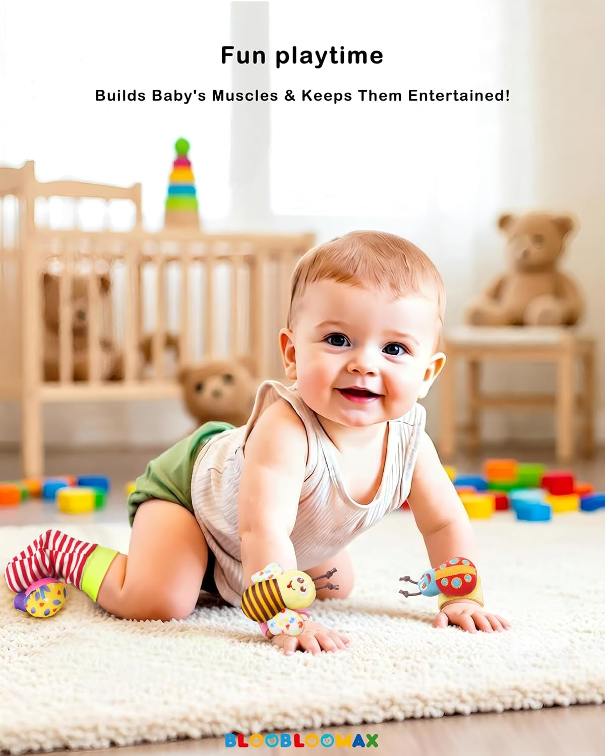 Wrist Rattle Socks and Foot Finder Set, Infant Girl Boy Toys for Babies 0-36 Months, Newborn Hand & Foot Toys for 0 to 3 Years, Baby Shower Gifts Set (Red Gift Box)