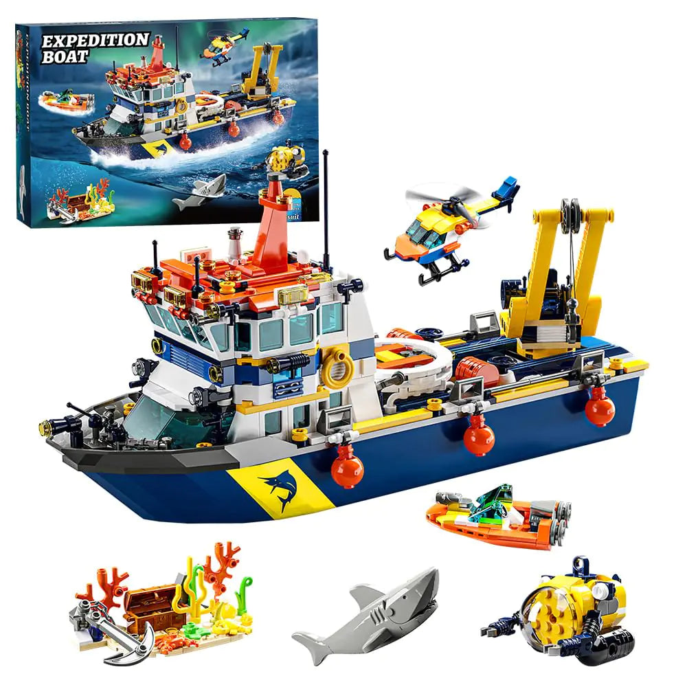 RiceBlock City Scientific Research Ship Building Blocks Sets Ocean Exploration Team Building Toys Expedition Boat Model Kits Ideal Compatible with Lego 938 Pieces