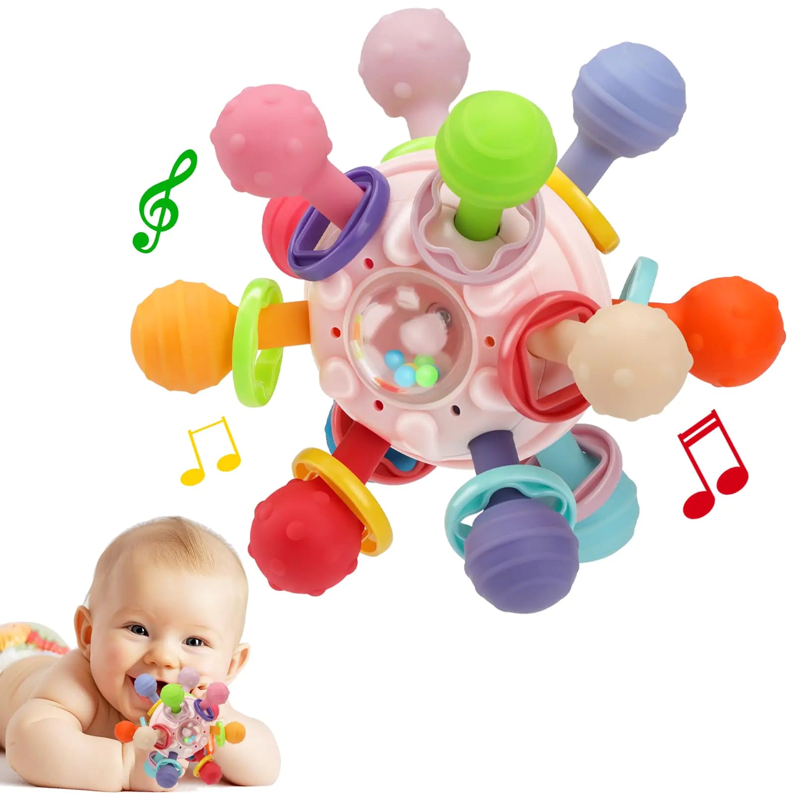 Baby Montessori Teething Toys for 0-6 6-12 Months Food Grade Teether Sensory Toys for Babies 0 3 6 9 12 Months Infant Newborn Developmental Learning Rattle Toys Gifts for Baby Boys Girls