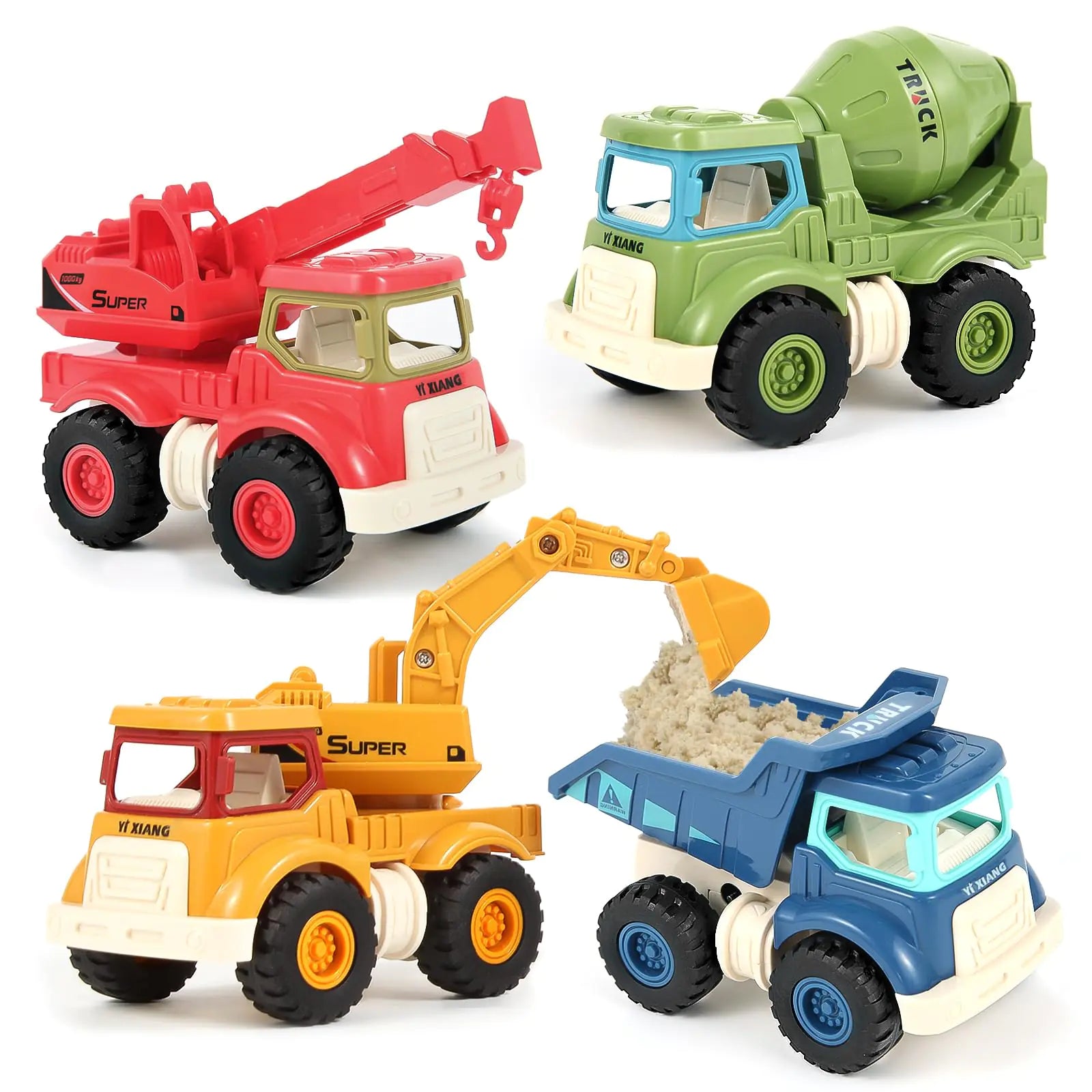 Olbyefly Construction Toys for 2 3 4 5 Years Old Boys Girls Kids Toddlers Sandbox Excavator Toy Construction Truck Toys Vehicles Dump Crane Cement Mixer Truck Christmas Birthday Gifts