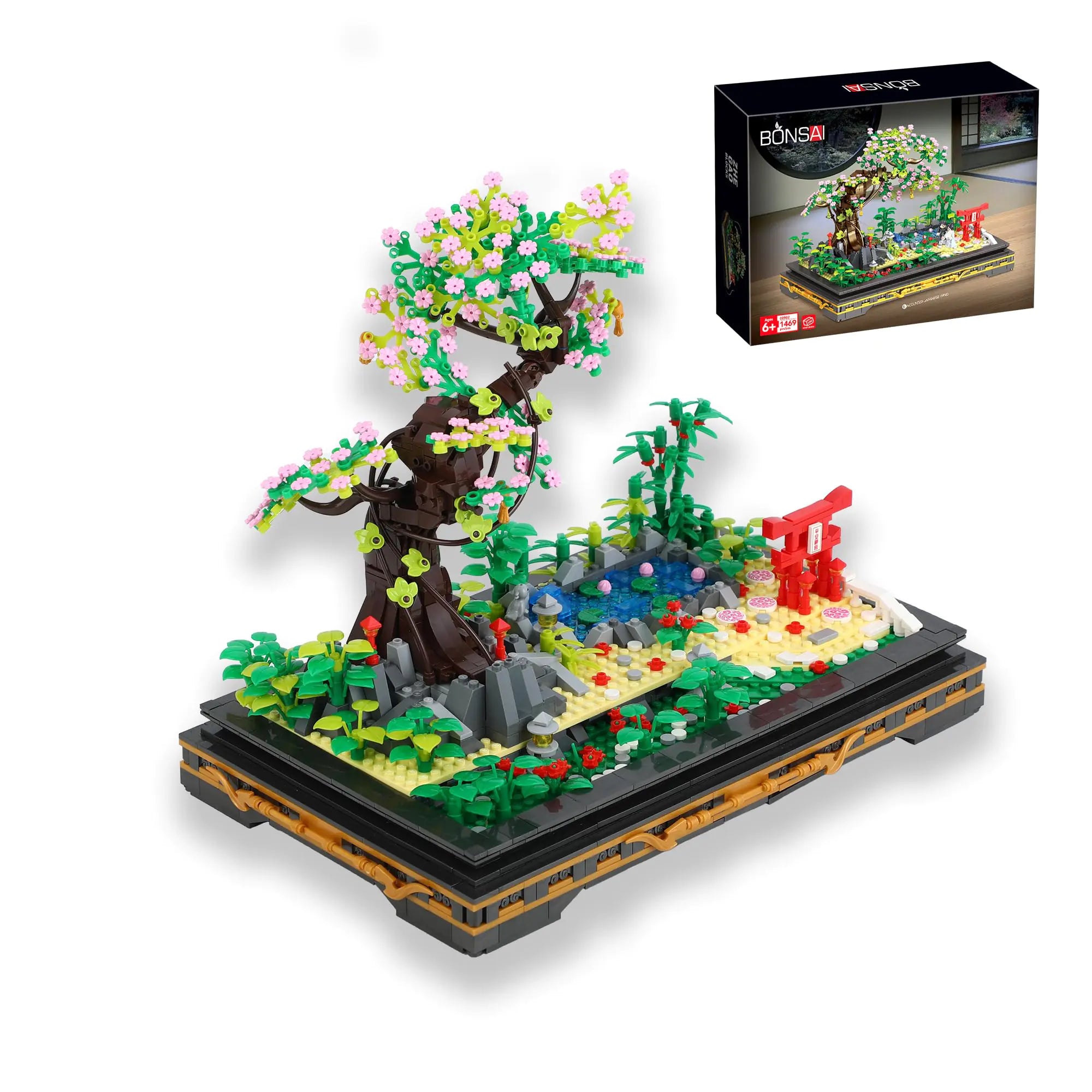 Bonsai Tree Building Sets，Japanese Style Cherry Blossom Tree Mini Building Blocks(1469PCS) Including Garden Plants，Animal，Pond，Meaningful Gift for 6 7 8 9 11+ Kids and Adults…