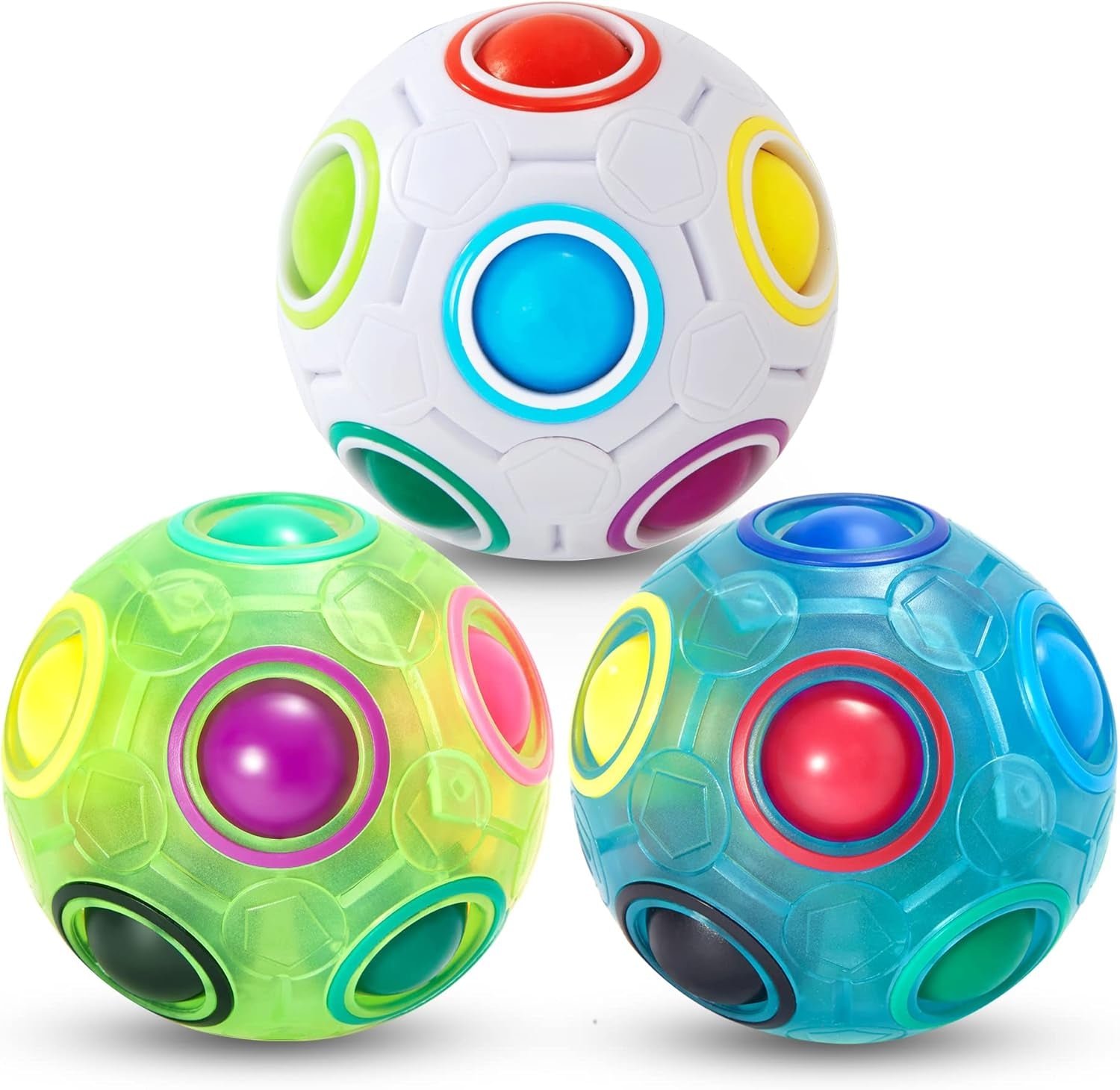 Magic Rainbow Puzzle Ball, Fidget Ball Puzzle Brain Teaser Fidget Toy- Birthday Party Easter Valentines Christmas Stocking Stuffers for Kids Teen & Adults(White&Blue&Green)