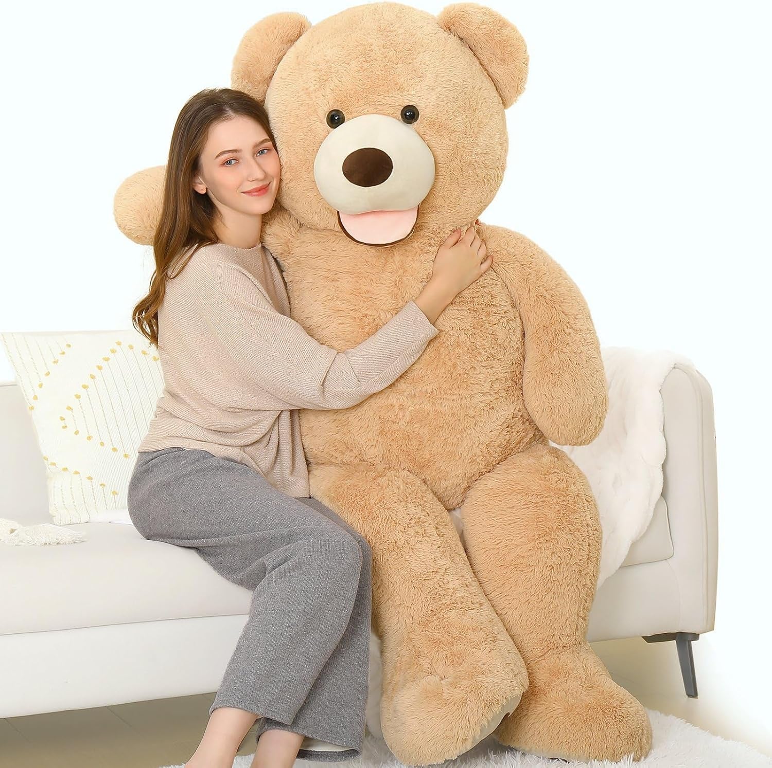 51 Inch Smile Giant Teddy Bear, Large Stuffed Bears with Big Footprints, Big Stuffed Animals Cuddly Plush Gifts for Girlfriends, Boyfriend, Brown